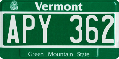 VT license plate APY362