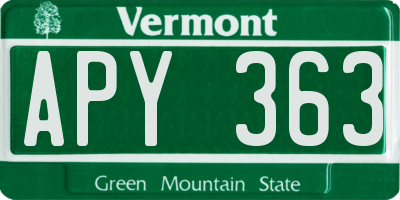 VT license plate APY363