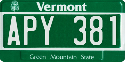 VT license plate APY381