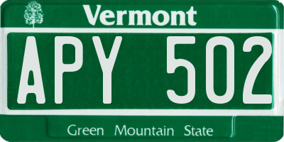 VT license plate APY502