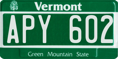 VT license plate APY602