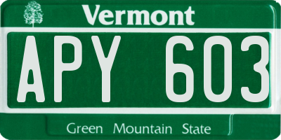 VT license plate APY603