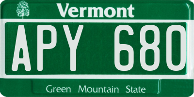 VT license plate APY680