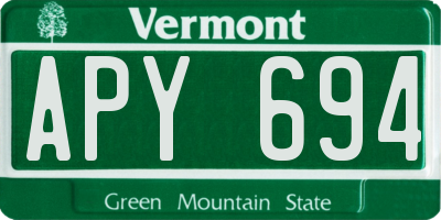 VT license plate APY694