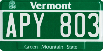 VT license plate APY803