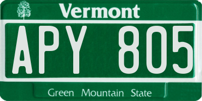 VT license plate APY805