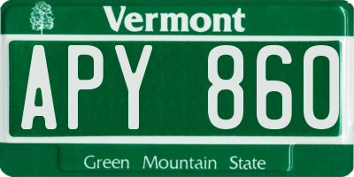 VT license plate APY860