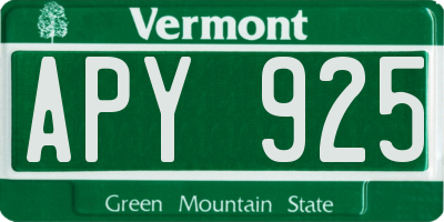 VT license plate APY925