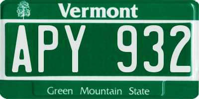VT license plate APY932