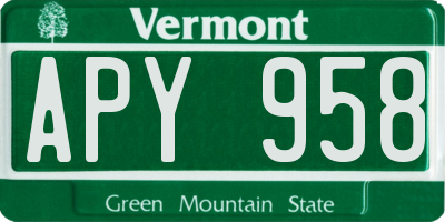 VT license plate APY958