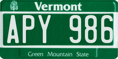 VT license plate APY986