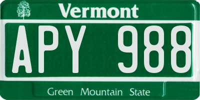 VT license plate APY988