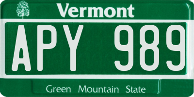 VT license plate APY989