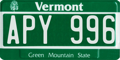 VT license plate APY996