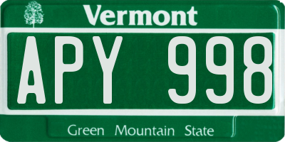 VT license plate APY998