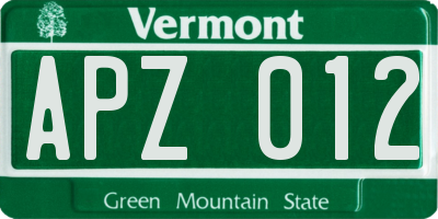 VT license plate APZ012