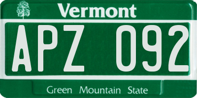 VT license plate APZ092