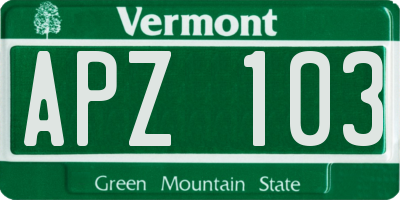 VT license plate APZ103
