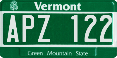 VT license plate APZ122