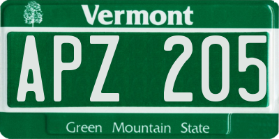 VT license plate APZ205