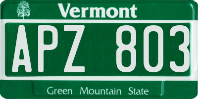 VT license plate APZ803
