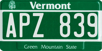 VT license plate APZ839