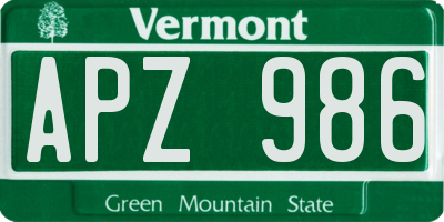 VT license plate APZ986