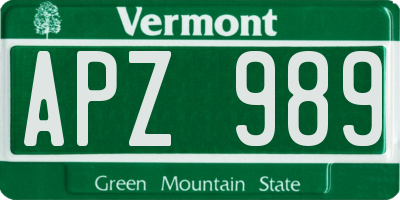 VT license plate APZ989