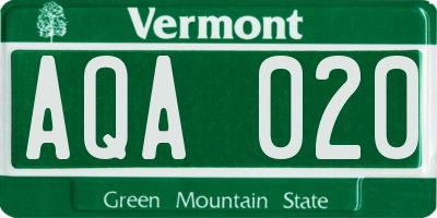 VT license plate AQA020