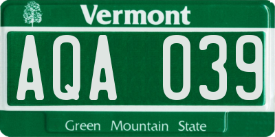 VT license plate AQA039