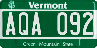 VT license plate AQA092