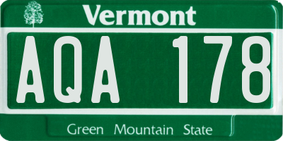 VT license plate AQA178