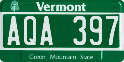 VT license plate AQA397