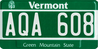 VT license plate AQA608