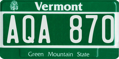 VT license plate AQA870