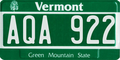 VT license plate AQA922