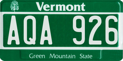 VT license plate AQA926