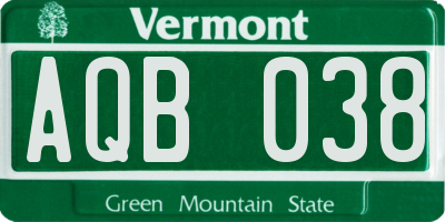 VT license plate AQB038