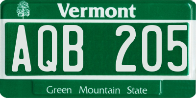 VT license plate AQB205