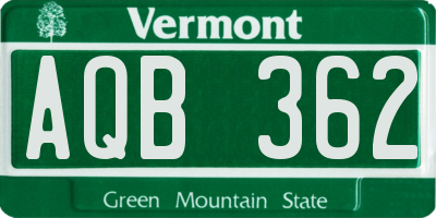 VT license plate AQB362