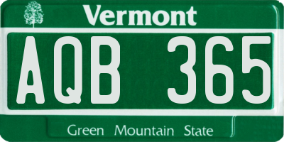 VT license plate AQB365