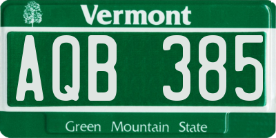 VT license plate AQB385