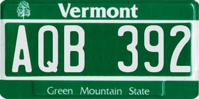 VT license plate AQB392