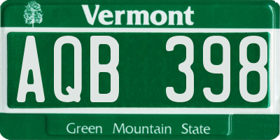 VT license plate AQB398