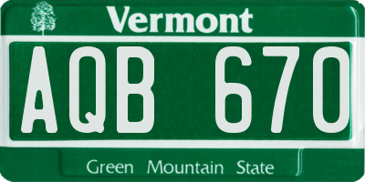 VT license plate AQB670