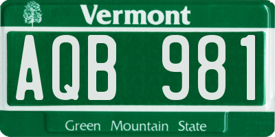 VT license plate AQB981
