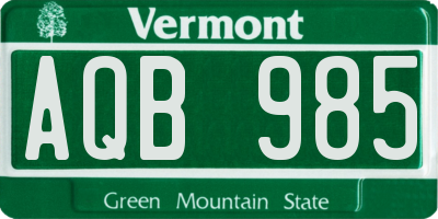 VT license plate AQB985