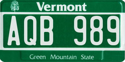VT license plate AQB989