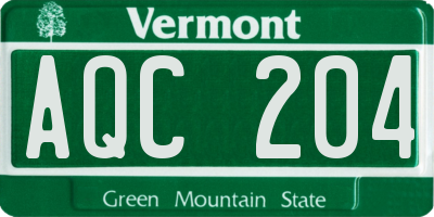 VT license plate AQC204