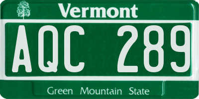 VT license plate AQC289